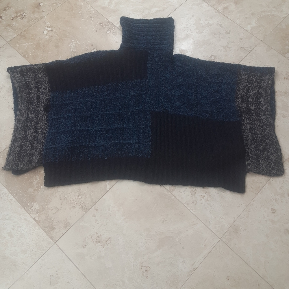 Funnel Neck Marled Colorblock Sweater Poncho By LA Blend, Gently Pre-Worn